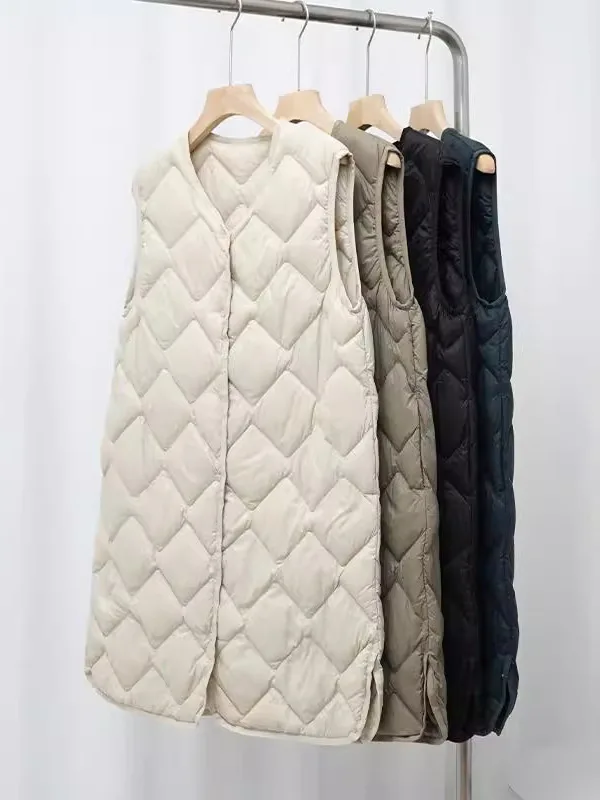 

Autumn Winter Lightweight down Vest Women's Mid-Length V-Ne Sport Vest Warm Inner Wear oulder Pad Memory Fabric Du down...