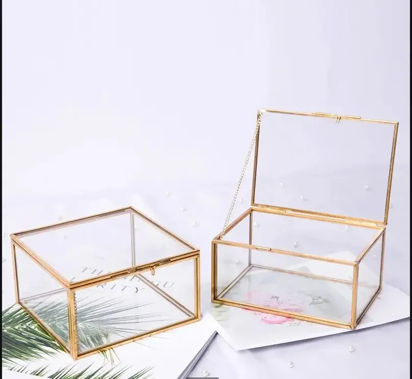 Clear Glass Jewelry Box Storage Immortal Flower Display Props Wedding Gift Boxes Jewelrys Organizer