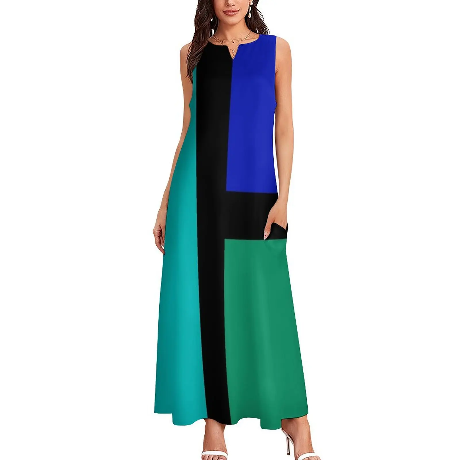 Blue Mondrian Mod Long Dress summer dress women 2025 Long dress woman