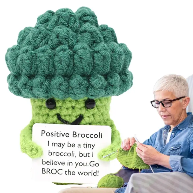 Positive Broccoli Crochet Toy Positive Crocheted Vegetable With Encouraging Card Fun Stress Relieving Broccoli Toy For Kids