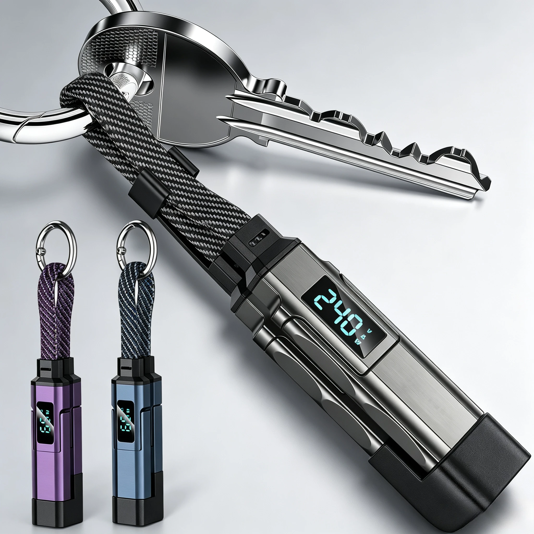 Digital display keychain charging cable 4-in-1 65W Type-C Real-time display of V/A/W Suitable for iPhone/iPad/ Samsung/Laptop