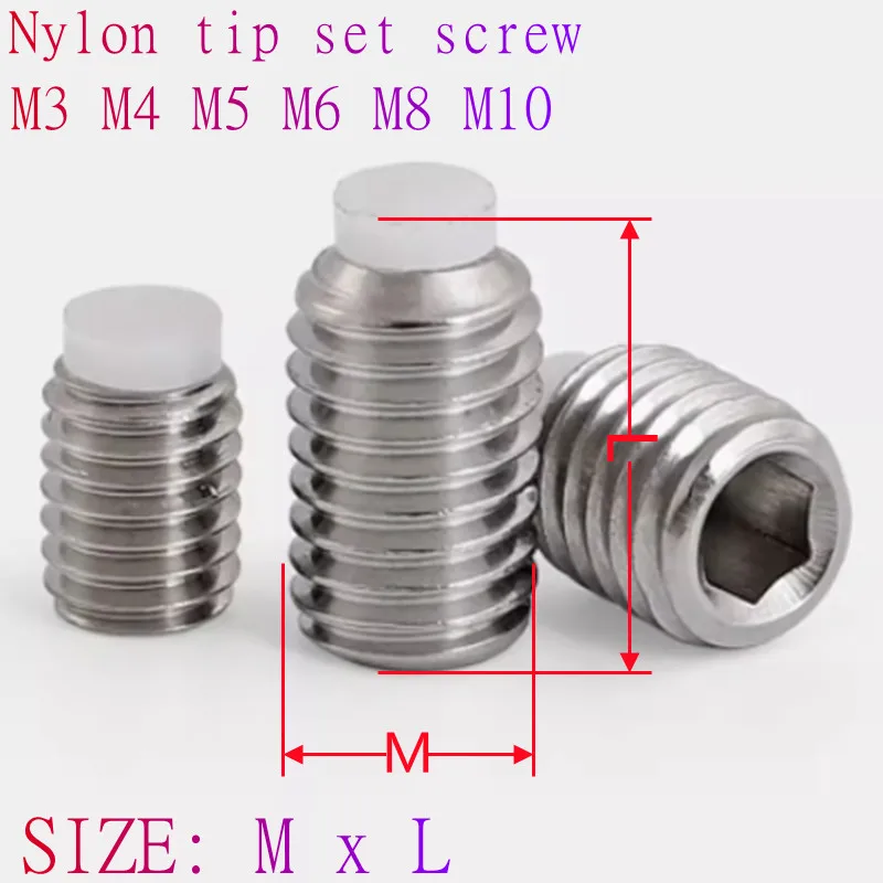 2 pezzi-10 pezzi M3 M4 M5 M6 M8 M10 304 in acciaio inossidabile a esagono incassato in plastica nylon cane punta convessa punta grub senza testa bullone vite di fissaggio