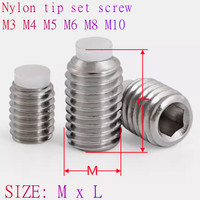2pcs-10pcs M3 M4 M5 M6 M8 M10 304 Stainless Steel Hex Socket Plastic Nylon Dog Convex Point Tip Grub Headless Bolt Set Screw