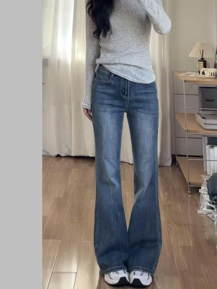 

American Retro High Waist Bell Bot Jeans Women's Winter Slimming Non-Matching Commute Bell Bot Jeans Ladies' Denim