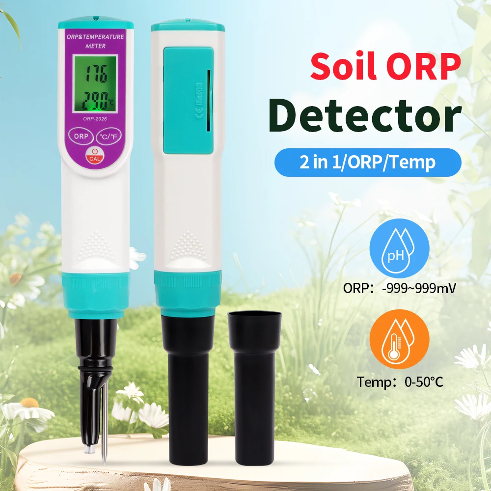 2 in 1 Soil Detector ORP Temperature Soil Redox Potentiometer Temp ORP Analyzer LCD Screen Waterproof for Hydroponics Planting