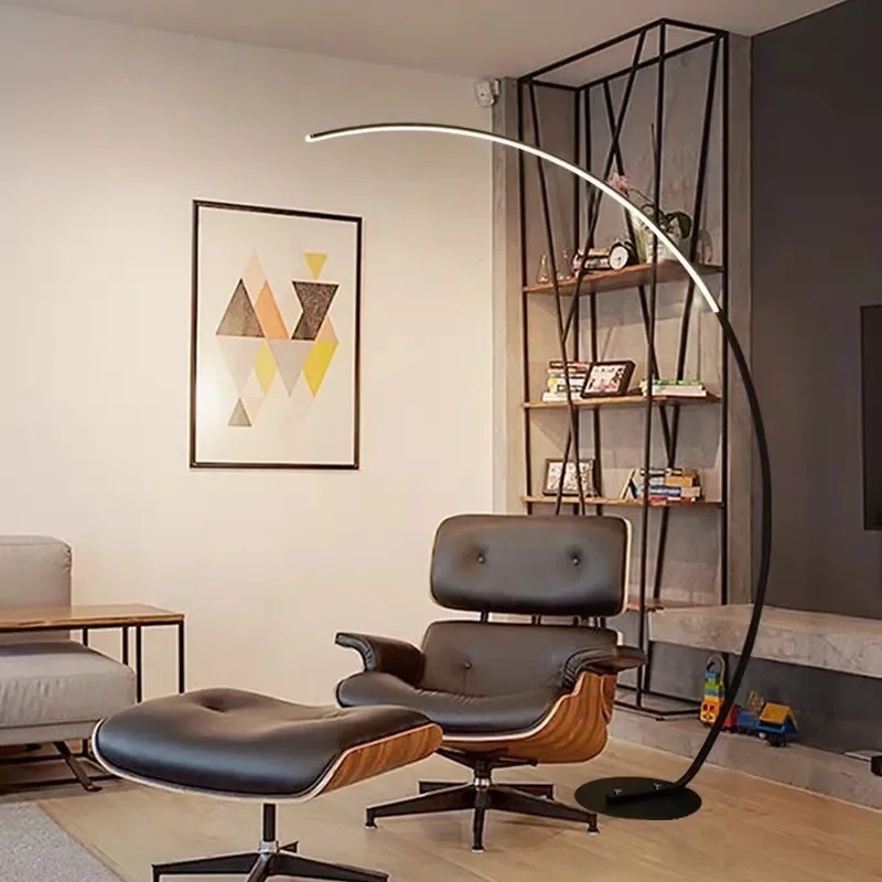 Dekoracje domowe lampa podłogowa do Sofa do salonu sypialni lampa wędkarska nocna zakrzywiona minimalistyczny Design lampka stojąca LED SANDYHA