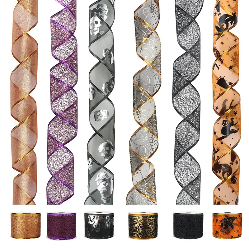 

Y51A-лента для рождественской елки, 6 рулонов, 36 ярдов, лента для украшения рождественской елки, проводная лента для изготовления венков, топперов, бантов, C Du