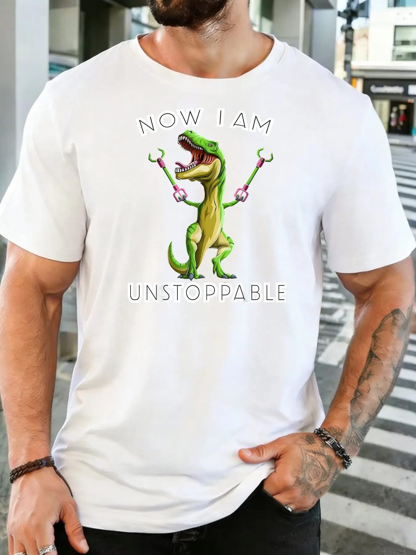 Fashion Mens Red Basic Tee Unstoppable T Rex Dinosaur Grabber Claws Print Funny Dino Lover Street Casual Short Sleeve Shirts
