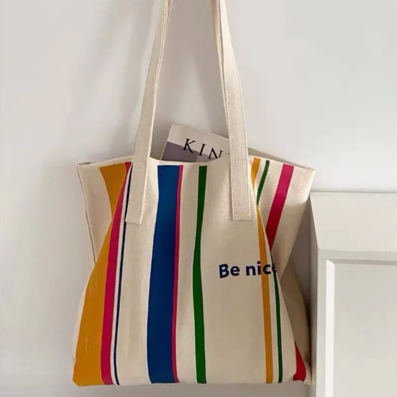 Simple Line One Shoulder Canvas Bag Korean Edition Leisure Art Student Shopping Bag Commuter Computer Handbag