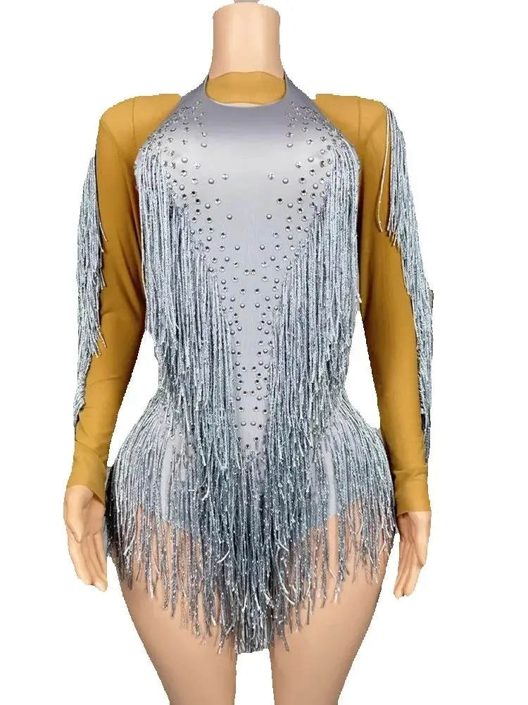 Hoge kwaliteit strass kwastje sjaal + sexy hangende nek elastische jumpsuit 2025, nieuwe modieuze aangepaste dameskleding