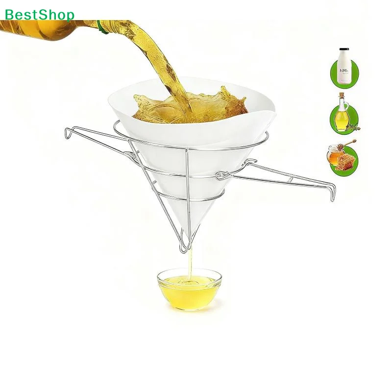 

〔R〕Stainless Steel Cone Filter Stand, Foldable Funnel Holder with Side Hooks for Kitchen Filtering & Canning