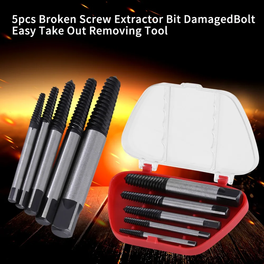 5pcs Easy Take Out Broken Screw Extractor With Box Removing Tool Screw Remover Set Spiral Design Damaged Bolt Remover