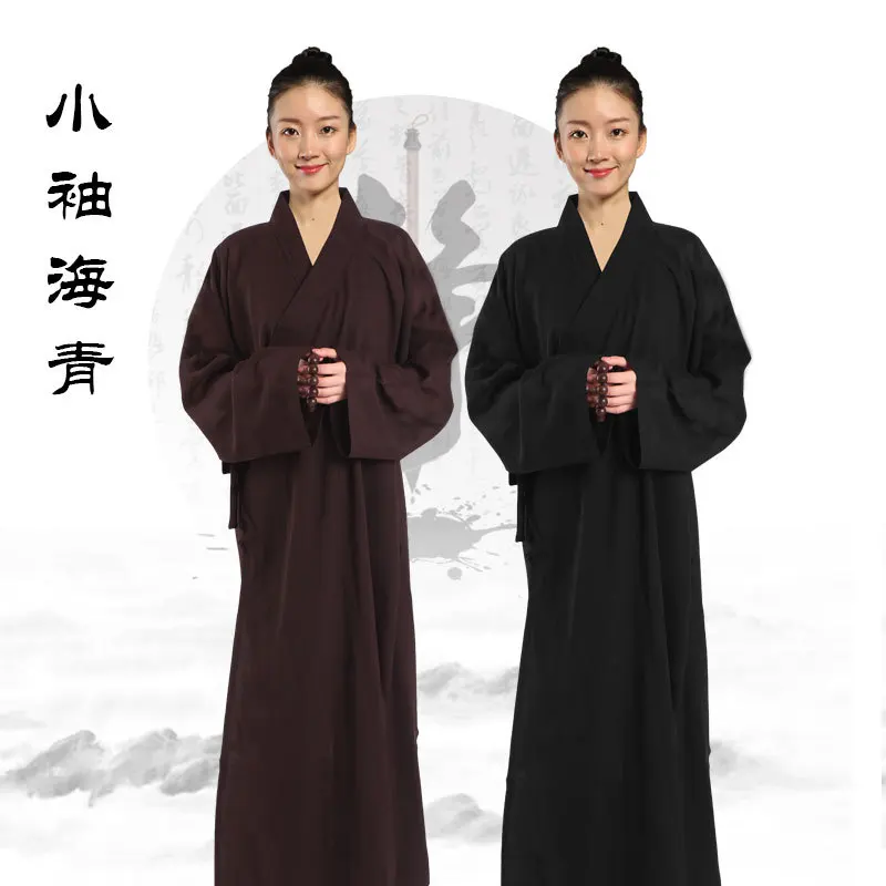 Under Sleeve Haiqing Lay Buddhist Clothes Women's Monk's Unlined Long Gown Religious Vestments Shirt Chic Brown