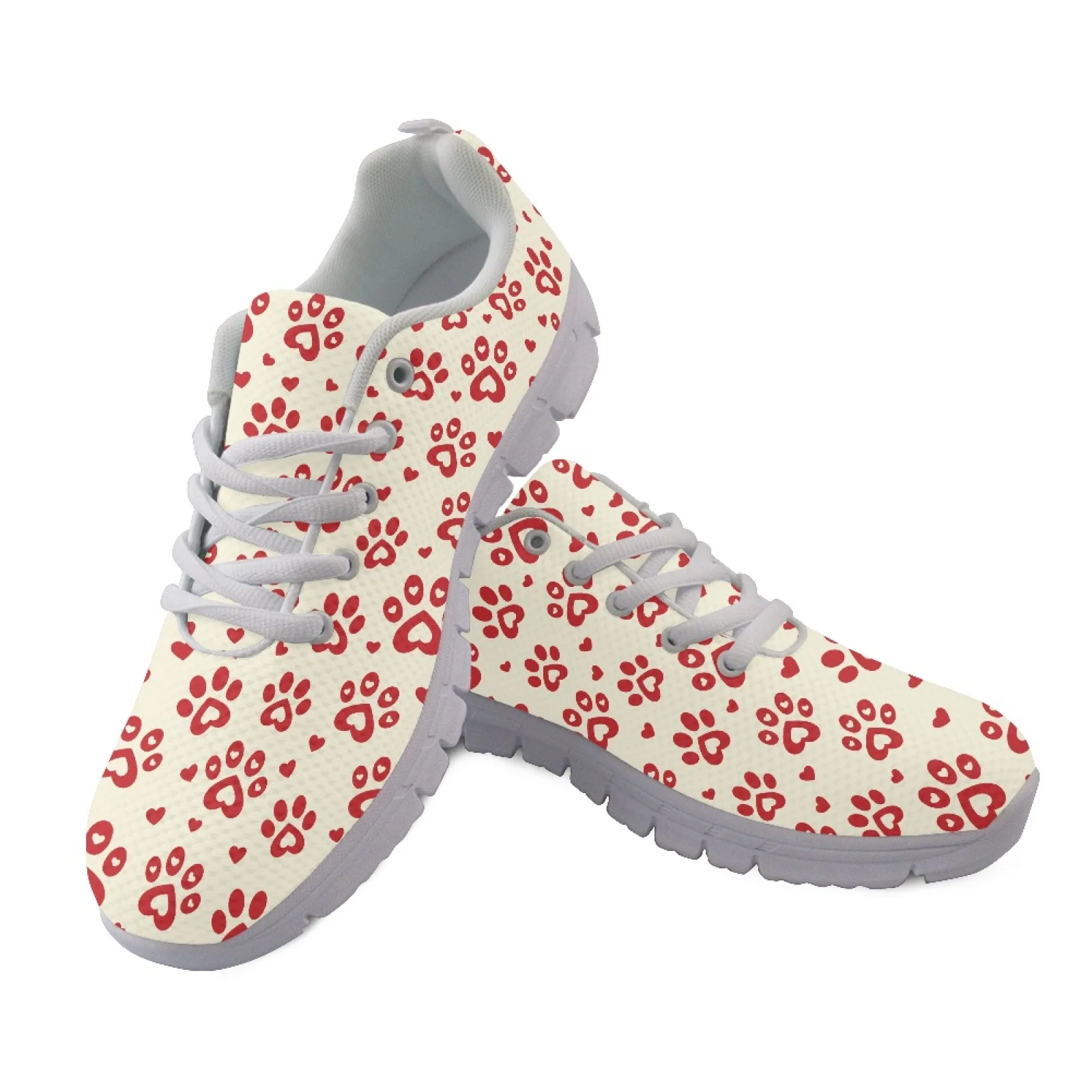 Coloranimal Heart Paw Print Mens Athletic Sneakers Casual Lace Up Women Sneakers Running Walking Shoes for Gym