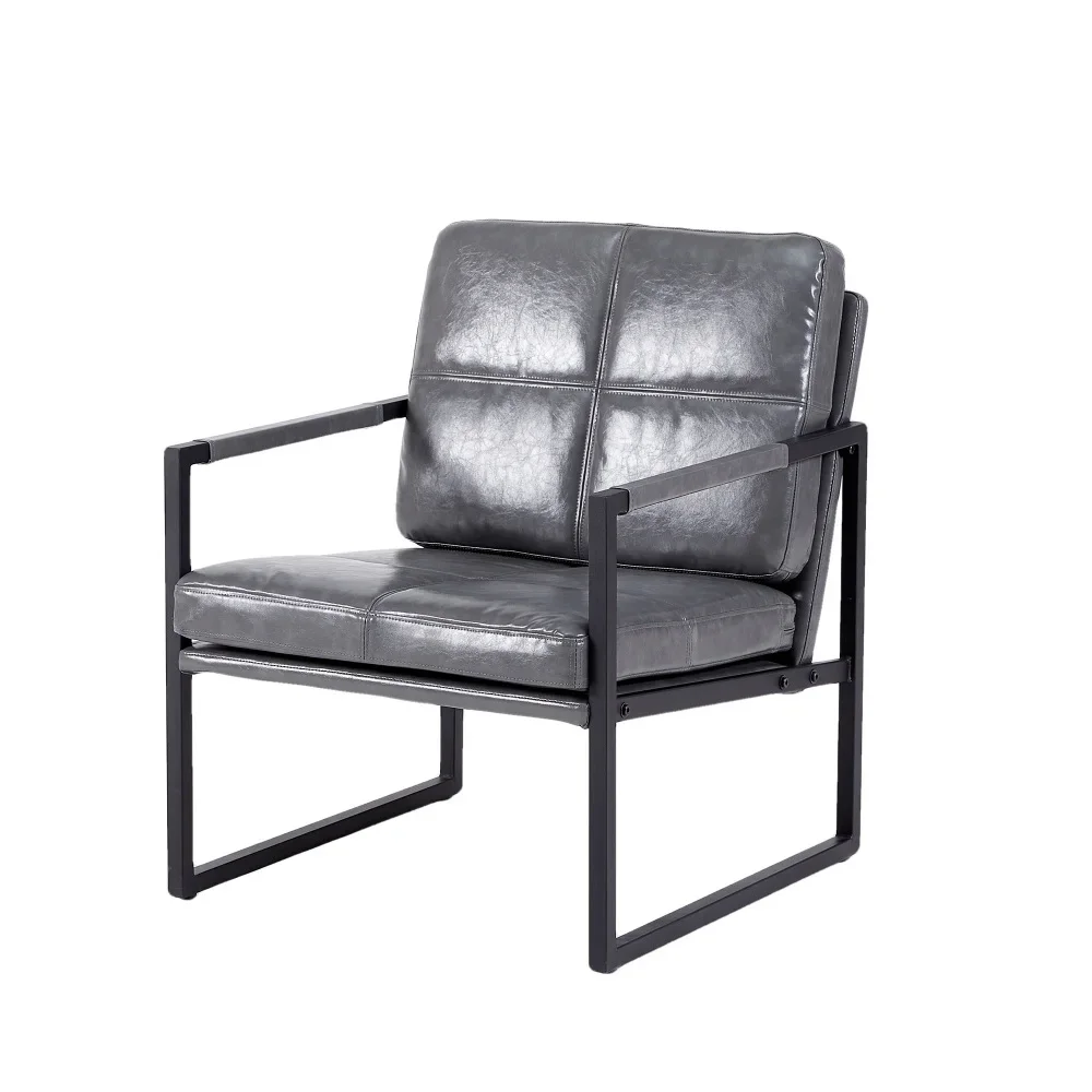 

Light grey PU leather leisure black metal frame recliner chair for living room and bedroom furniture