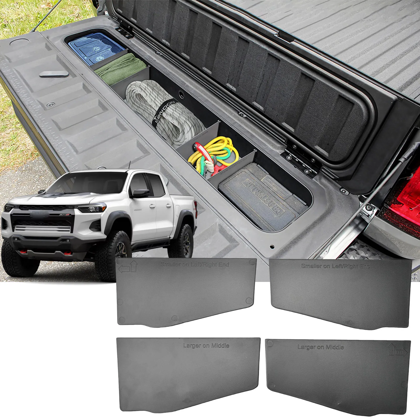 

HGWEI Tailgate Storage Dividers Center Console Organizer Trunk Divider Tray for 2023 2024 2025 Chevy Colorado and GMC Canyon