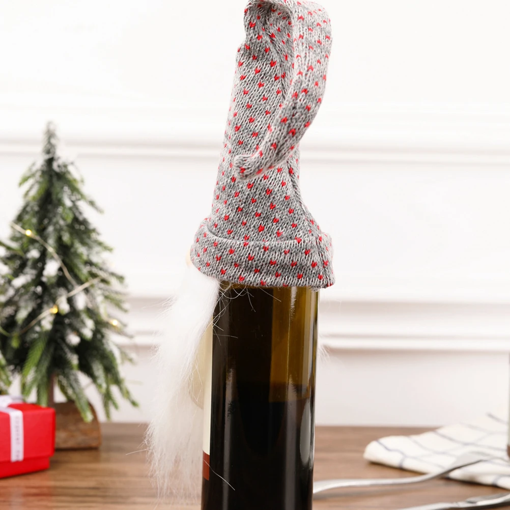 

Festive Wine Bottle Cover Christmas Santa Design Red Dots Grey Background Decorative Bag for Banquet Holiday Dinner Table