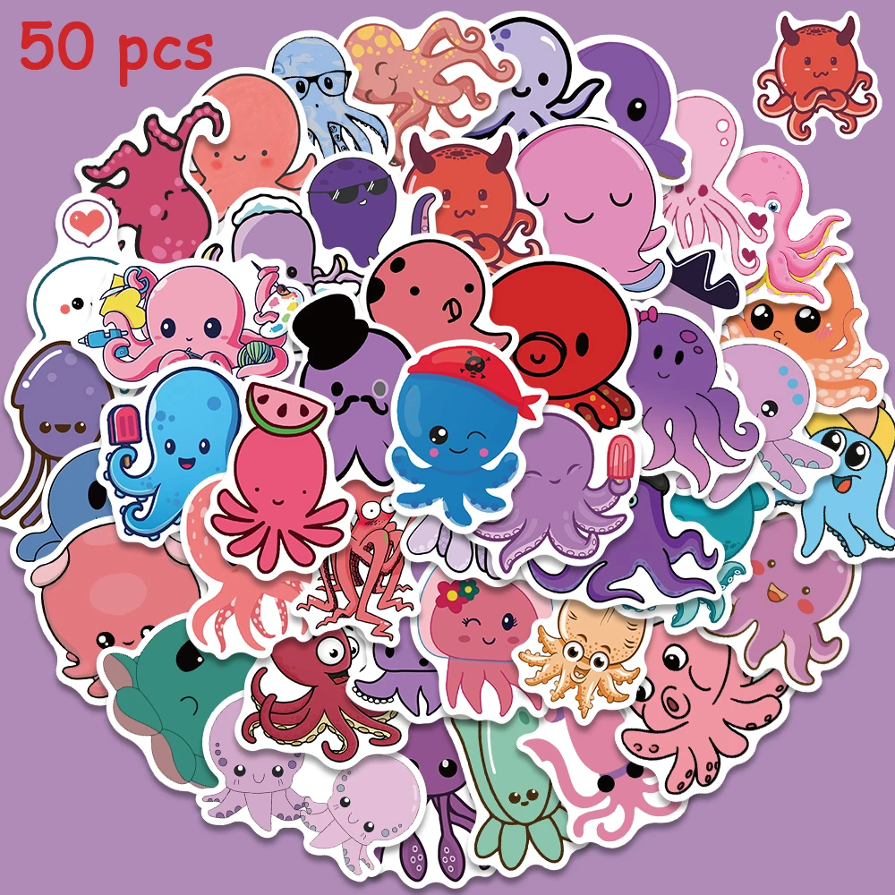 50pcs Cute Mix Octopus Anime Stickers Cartoon Decals For Water Bottles Luggage Guitar Skateboard Scrapbook Stickers Kid Toys