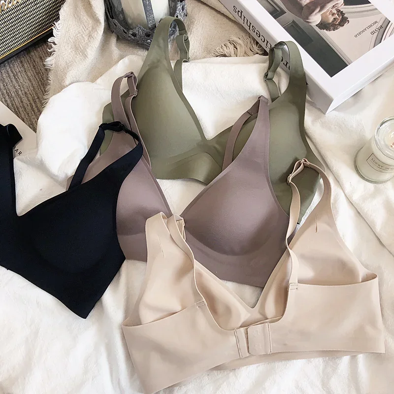 

Полужидкий мягкий поддерживающий бюстгальтер без косточек, бесшовные сборки и боковые молочные цельное нижнее белье, женское нижнее белье без косточек, удобный бюстгальтер