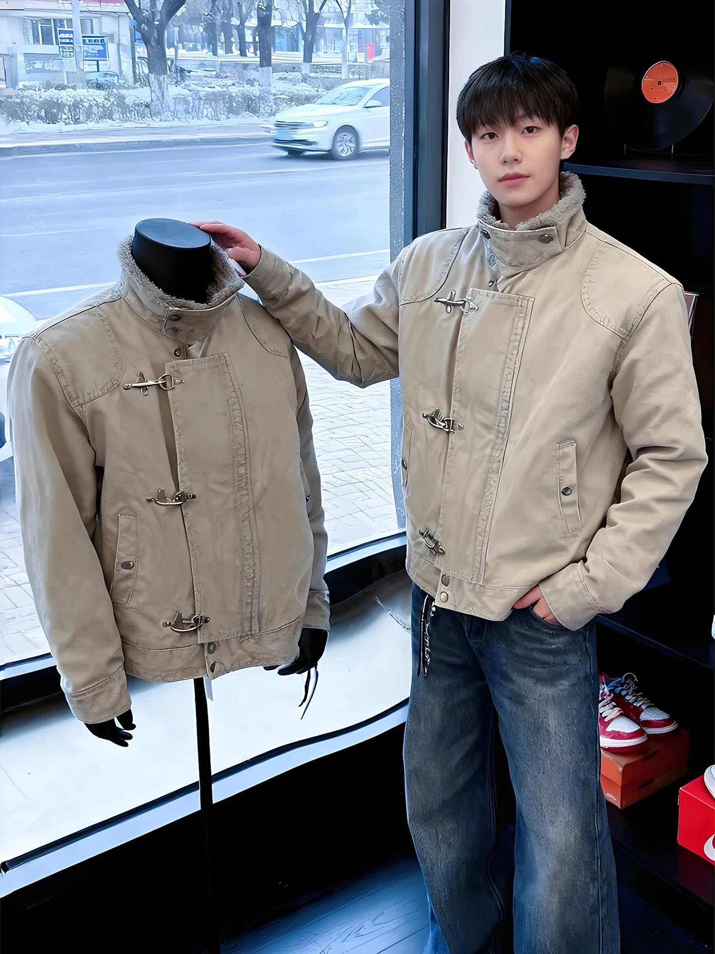 

Винтажная мужская зимняя теплая куртка из хлопка с узором «Горный орел», повседневная, свободного кроя