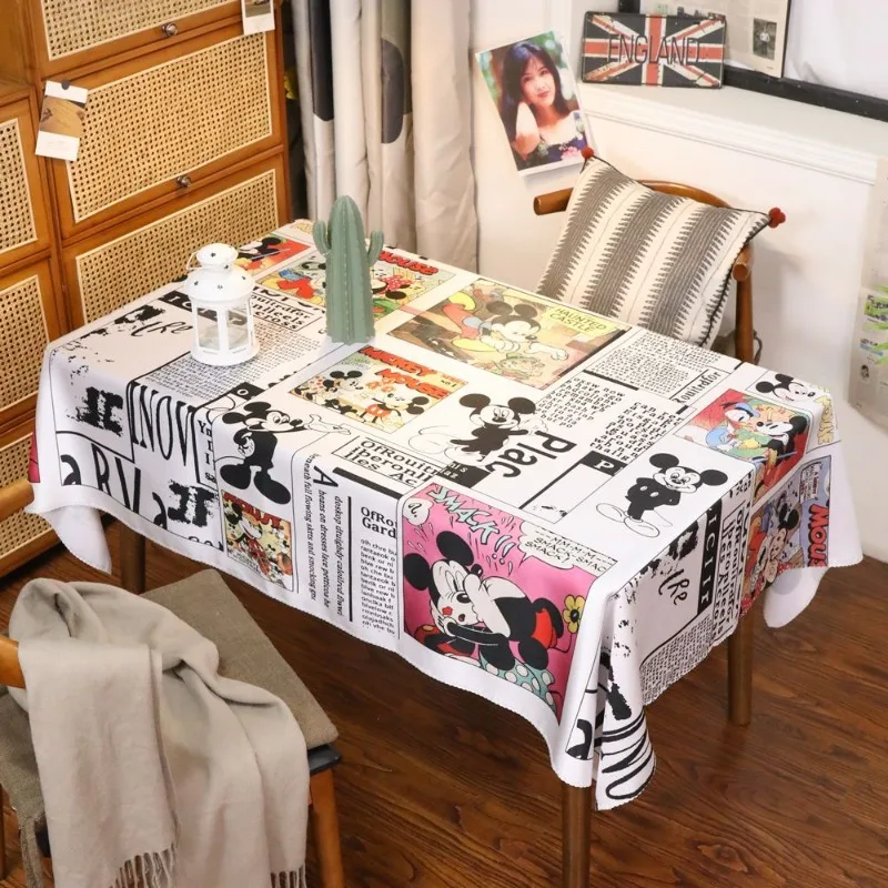 Cartoon Mickey Minnie Table Cloth Dust-proof Washable Living Room Coffee Table Cloth Mat Student Computer Table Cloth Wholesale