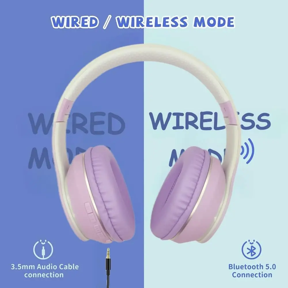 

Gradient color over-ear wireless children headphones , BT 5.1, HiFi, HD calling, lightweight,compact, children,online classes.