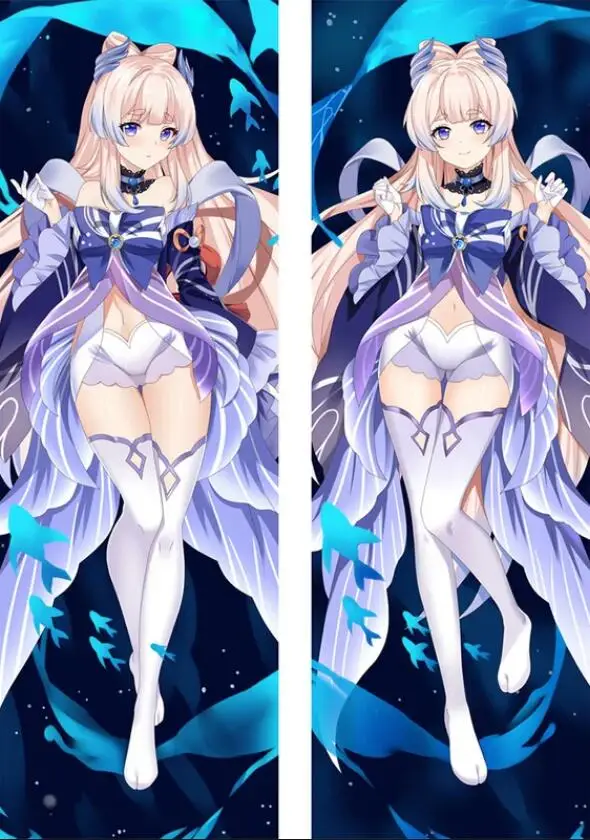 Gawr Gura parrucca Cosplay 55cm argento bianco blu parrucca Cosplay parrucche Anime parrucche sintetiche resistenti al calore Dakimakura federa