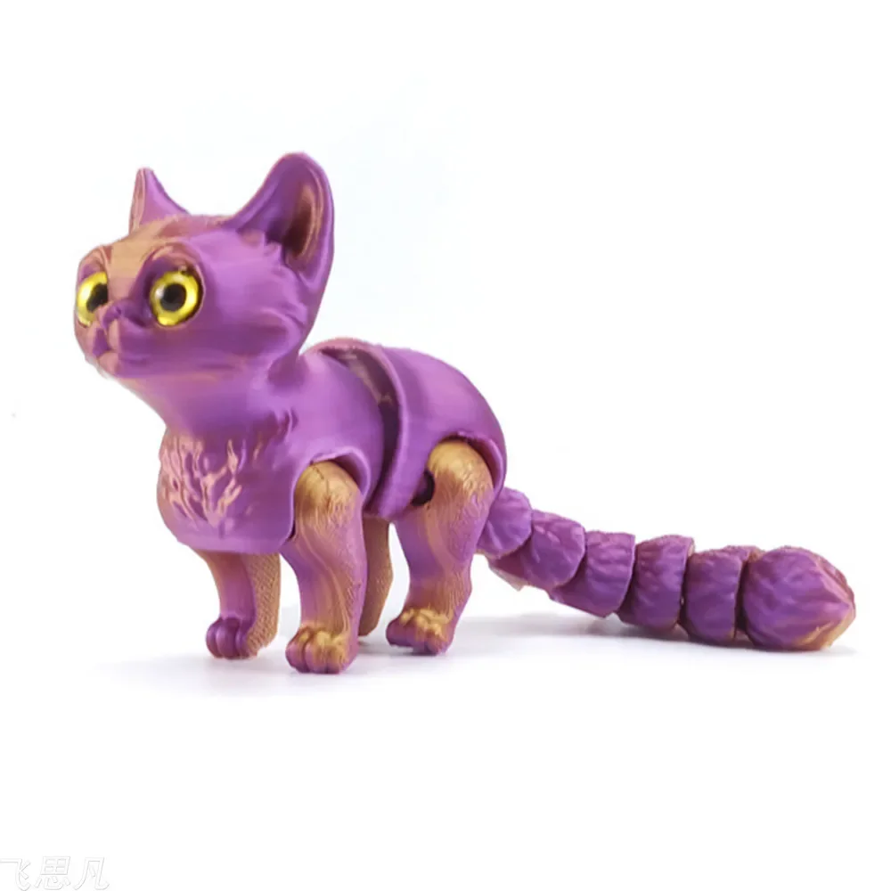 3D Printed Mini Cute Cat Figure Multi-joint Movable with Glittering Eyes for Room Decoration Accessories Kids Gift