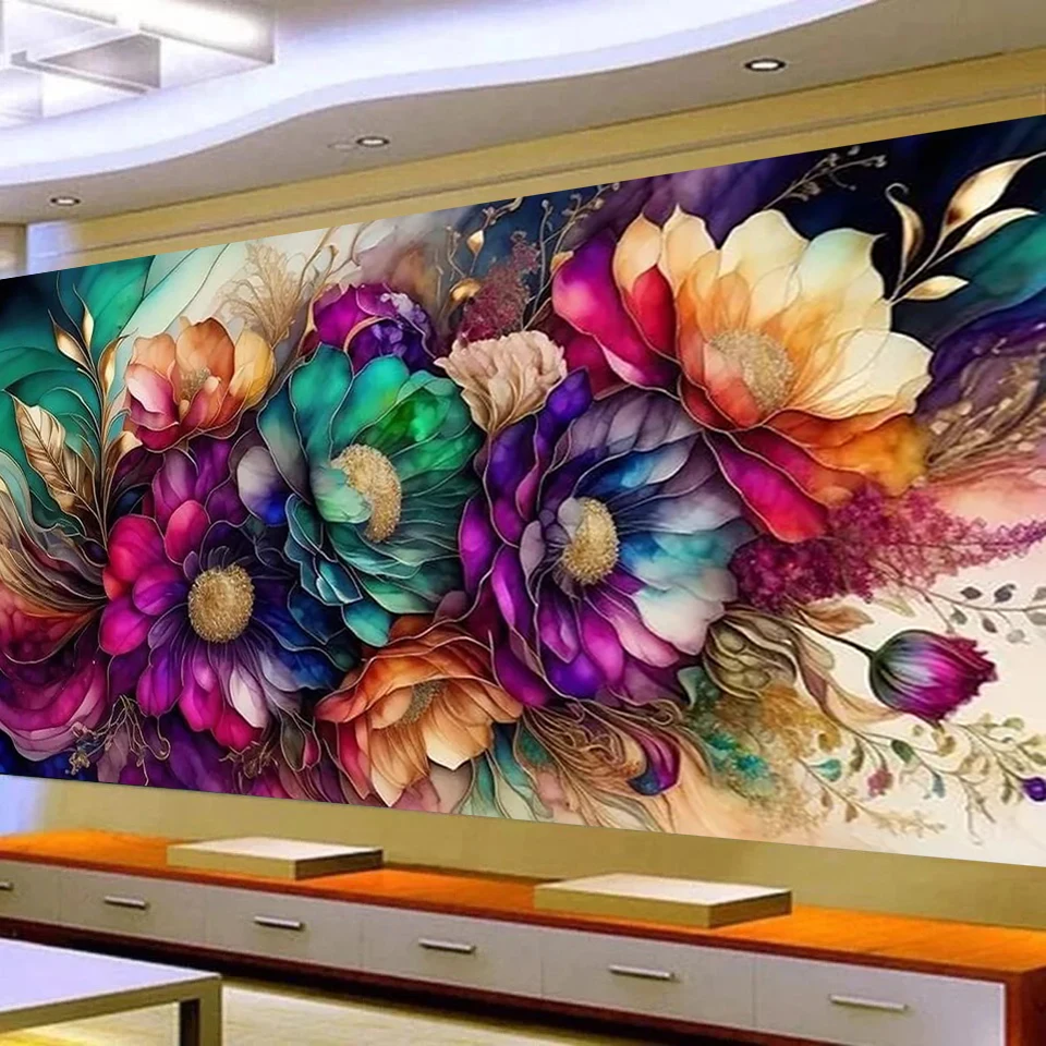 5D Diamond Painting Kit DIY Fantasy Huge Colorful Flowers Full Square Round Rhinestone Cross Stitch Handmade Mosaic Home Decor