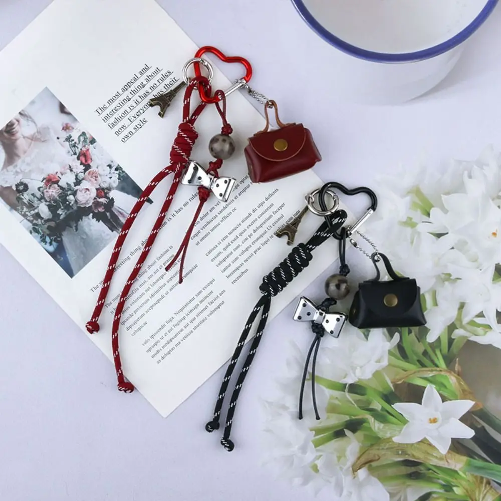 DIY Small Leather Bag Handmade Rope Keychain Eiffel Tower Colorful Bag Pendant Bow Bag Charm
