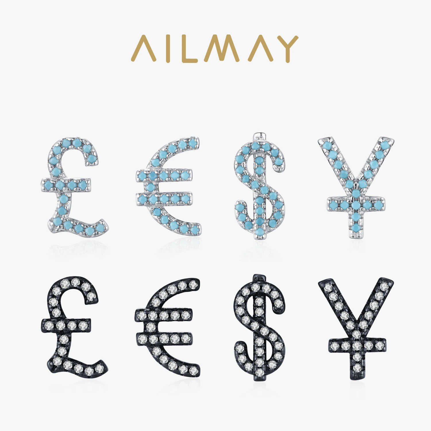 

Ailmay 925 Sterling Silver Luxury Money Sign Shiny Zircon Earrings For Women Girls Party Accessories Jewelry