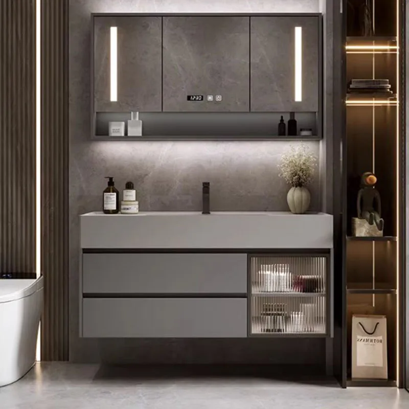 Nordic Modern Bathroom Cabinet Storage Light Mirror Drawers Bathroom Vanity Closet Washroom Mueble Lavabo House Accessories