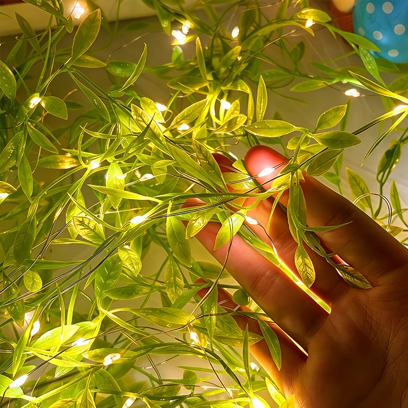2/5/110M Green Leaf Willow Fairy Lights Battery Powered LED String Lights for Home Garden Patio Holiday Decoration