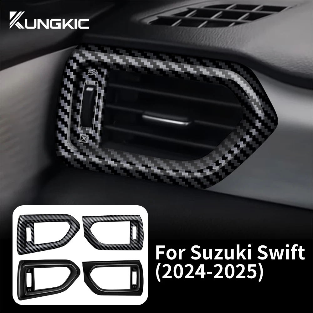 For Suzuki SWIFT 2024 2025 Glossy Black Carbon Fiber Style ABS Car Air Outlet of Central Control Dashboard Frame Sticker