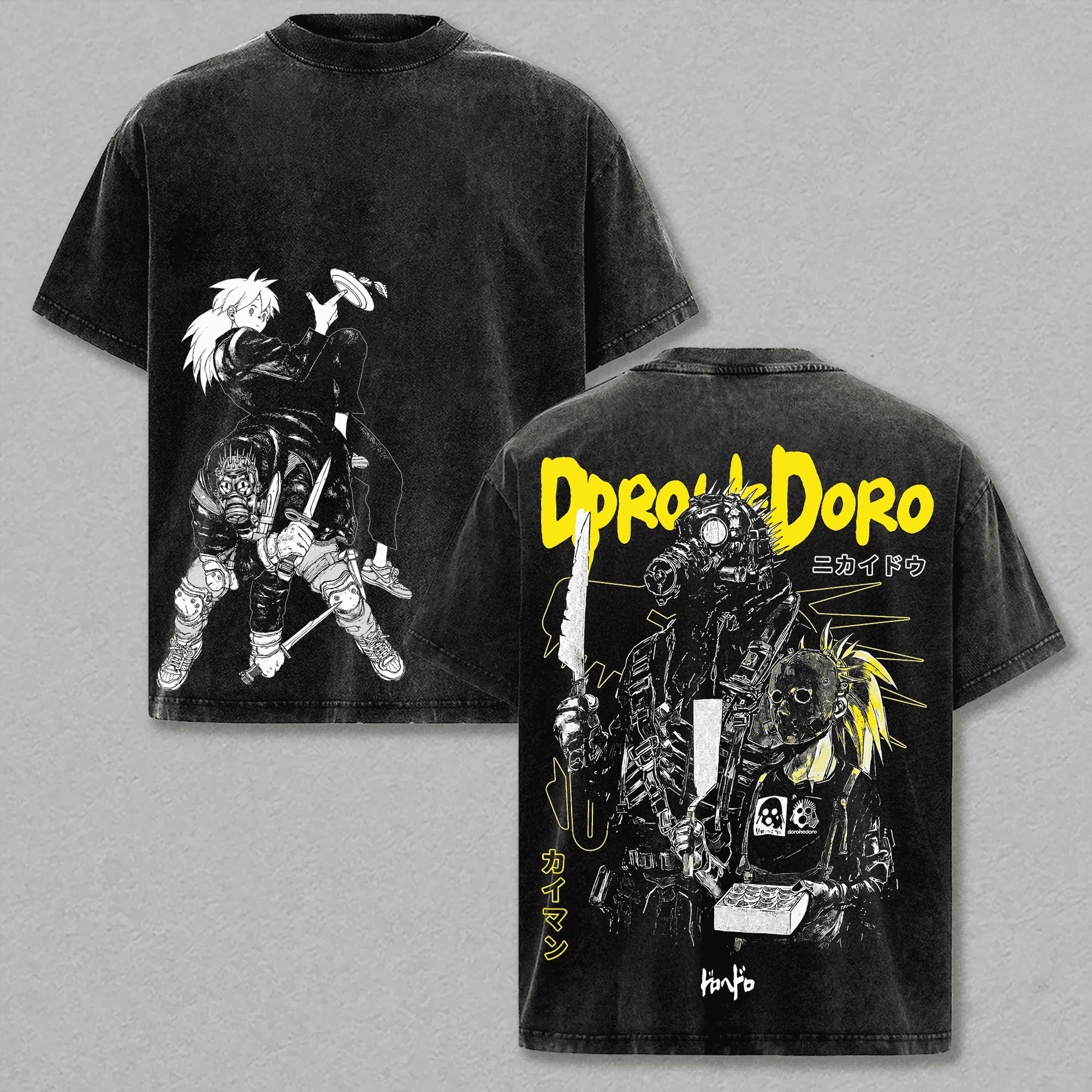 Dorohedoro Kaiman Nikaido Double‑Sided Washed Graphic T‑Shirt Unisex Vintage Anime Oversized Short Sleeve Men Women Cotton Tee