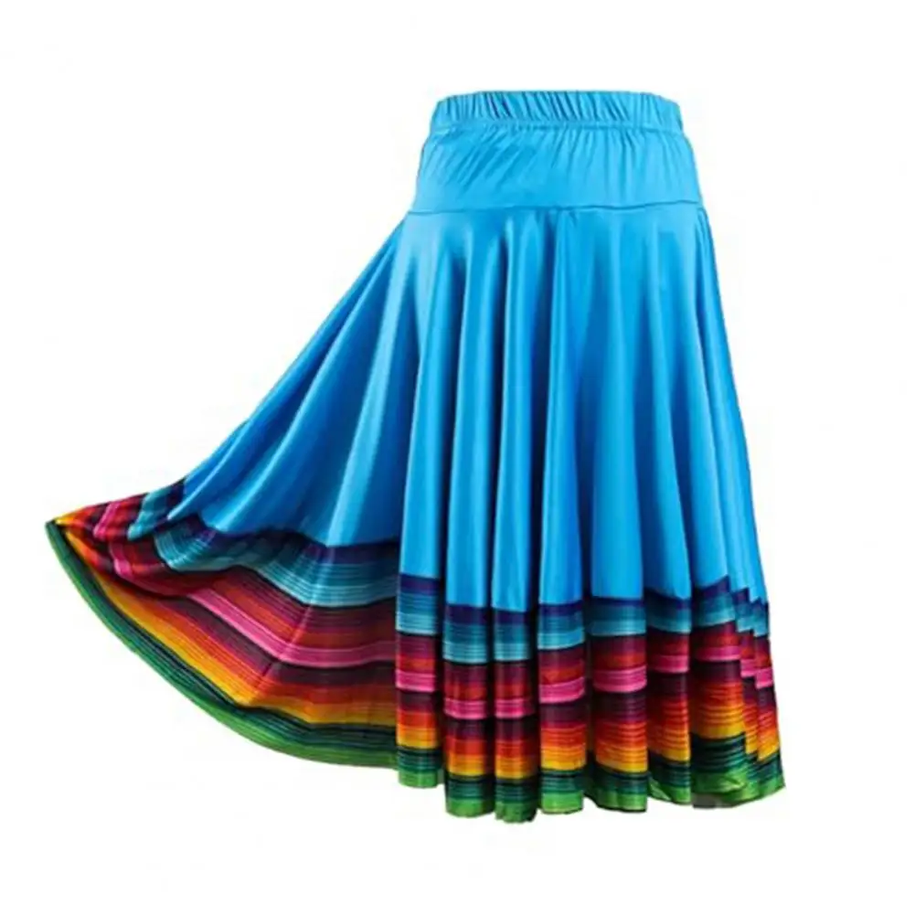 

Colorful Strips Lady Folk Dance Skirt Spanish Swing Skirt Mexican Flamenco Folk Dance Performance Short Skirt 55cm Women Skirts