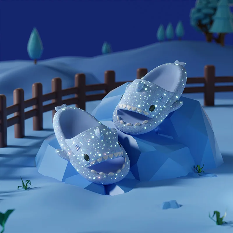 Luminous Cartoon Shark Head Slippers Summer Couple Thick Bottom Anti-Slip Home Slippers Fashion Outdoor Comfortable Sandals