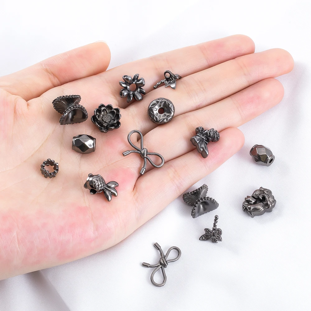 

10pcs Y2k Gun Black Alloy Irregular Butterflies Spacers Jewelry Making Material Lotus Bow Bead DIY Bracelet Necklace Accessories