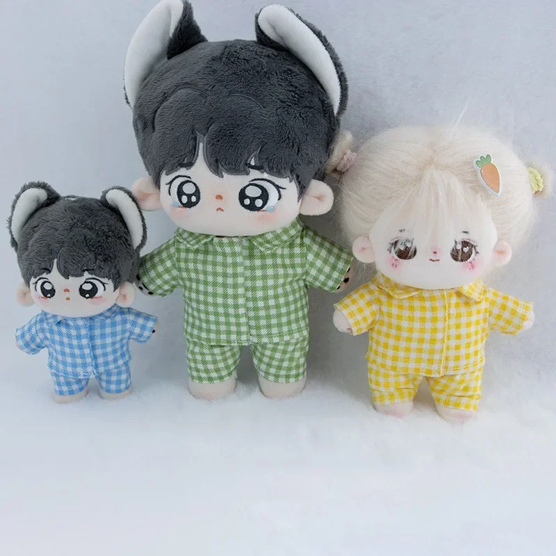 Cute Mini Plush 10/15/20cm Doll'S Clothes Outfit Accessories For Korea Kpop Exo Labubu Idol Dolls Checkered Shirt Pajama Set