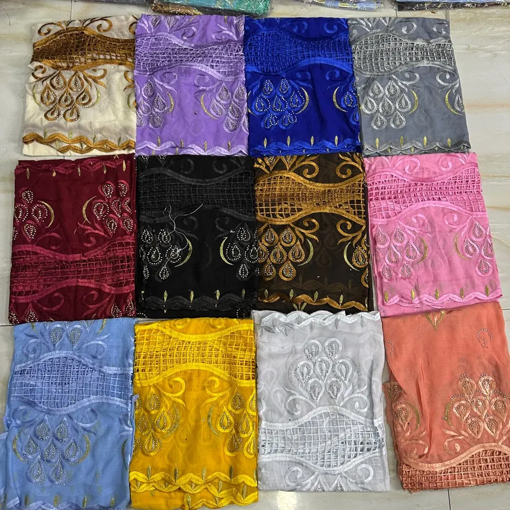 2025 แอฟริกันมุสลิมผ้าพันคอ Turban ผู้หญิง 2x1m ขนาดเย็บปักถักร้อยผ้าฝ้ายอิสลาม Hijab Ramadan ผ้าคลุมไหล่ขายส่งสี Rhinestones ลูกไม้