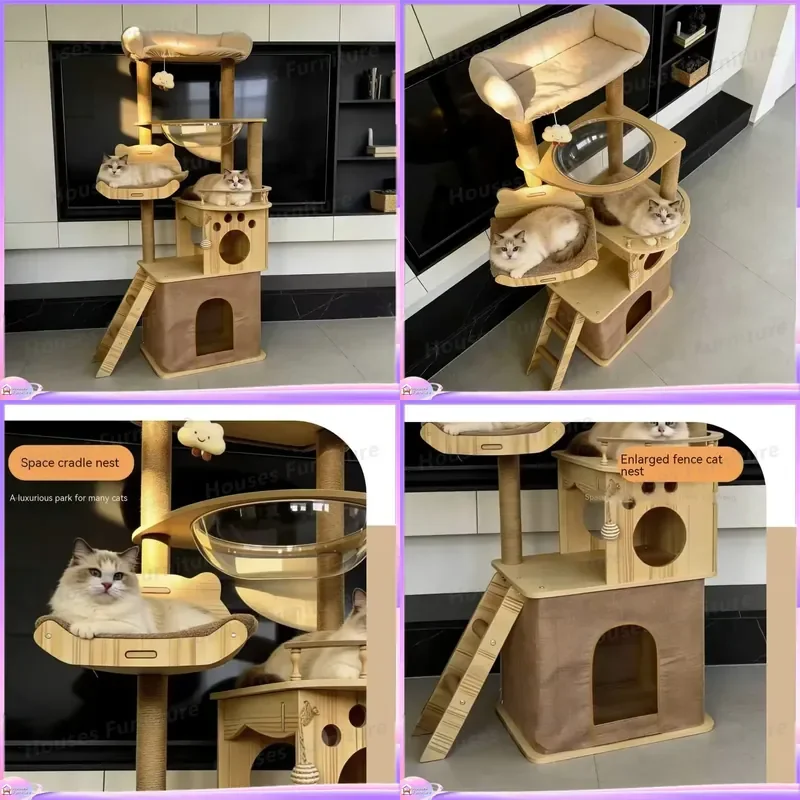 Modern 4-Tier Cat Tree with Scratching Posts Climbing Frame and Cozy Bed for Small Spaces Eco Friendly Compact Design for