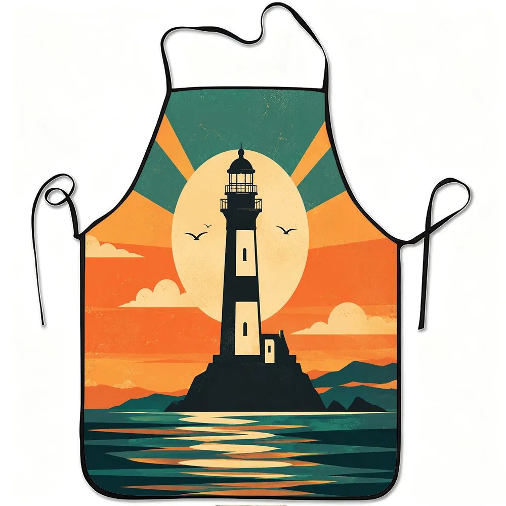 Lighthouse Sunset Seaside Print Apron, Lightweight & Stain-Resistant, Indoor & Outdoor Protective Adult Sleeveless Apron