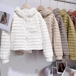 Hooded Short Puffer Coat for Women, Lightweight Warm Coat, Double Zipper, White Duck Down, Windproof Parka, Korean Coats