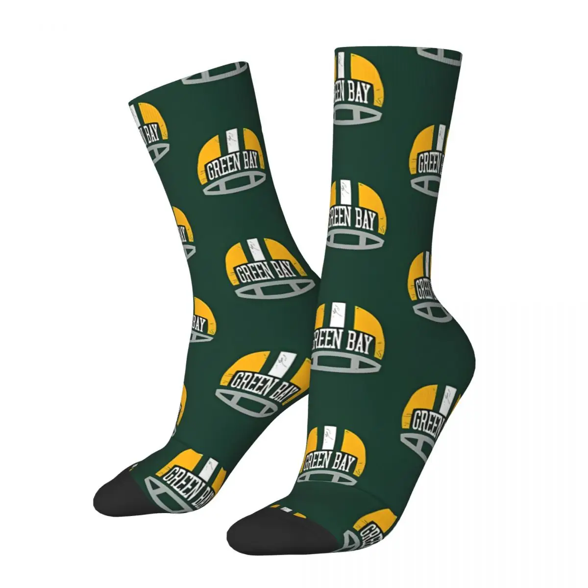 Funny Crazy Sock for Men Green Bay Helmet Vintage Quality Pattern Printed Crew Sock Casual Gift