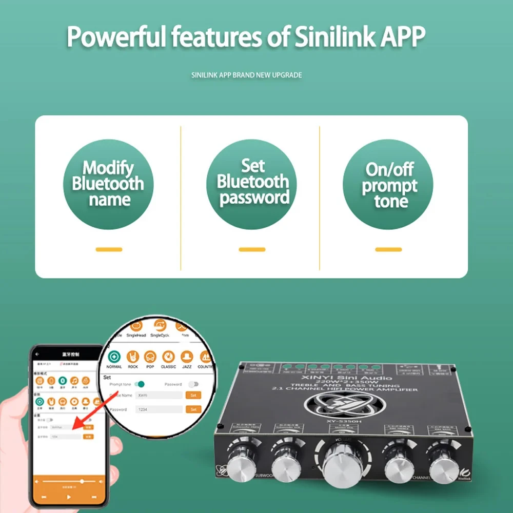 บอร์ดเครื่องขยายเสียง WOOPKER 220W*2+350W รุ่น XY-S350H ชิป TPA3251D2 รองรับ BT5.1 ระบบเสียง 2.1 แชนแนล HiFi สเตอริโอ พร้อมซับวูฟเฟอร์ ปรับเสียงแหลมและเบสได้