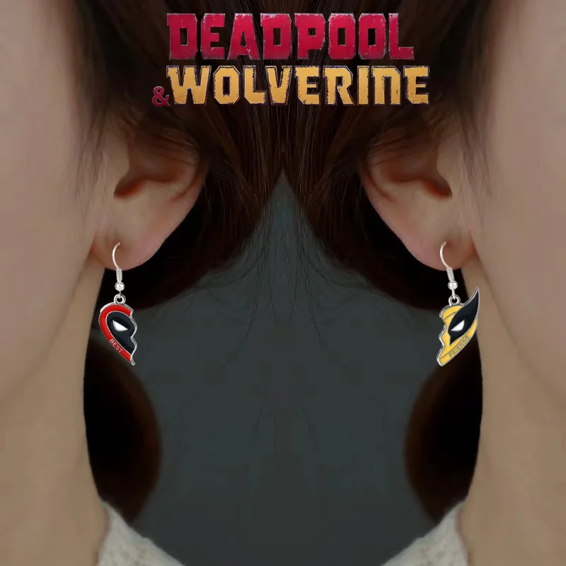 สร้อยคอพร้อมจี้สำหรับเพื่อนรักของ Marvel Deadpool & Wolverine พวงกุญแจต่างหูสำหรับผู้ชายผู้หญิงวัยรุ่นคอสเพลย์สำหรับเด็กผู้หญิงของขวัญ