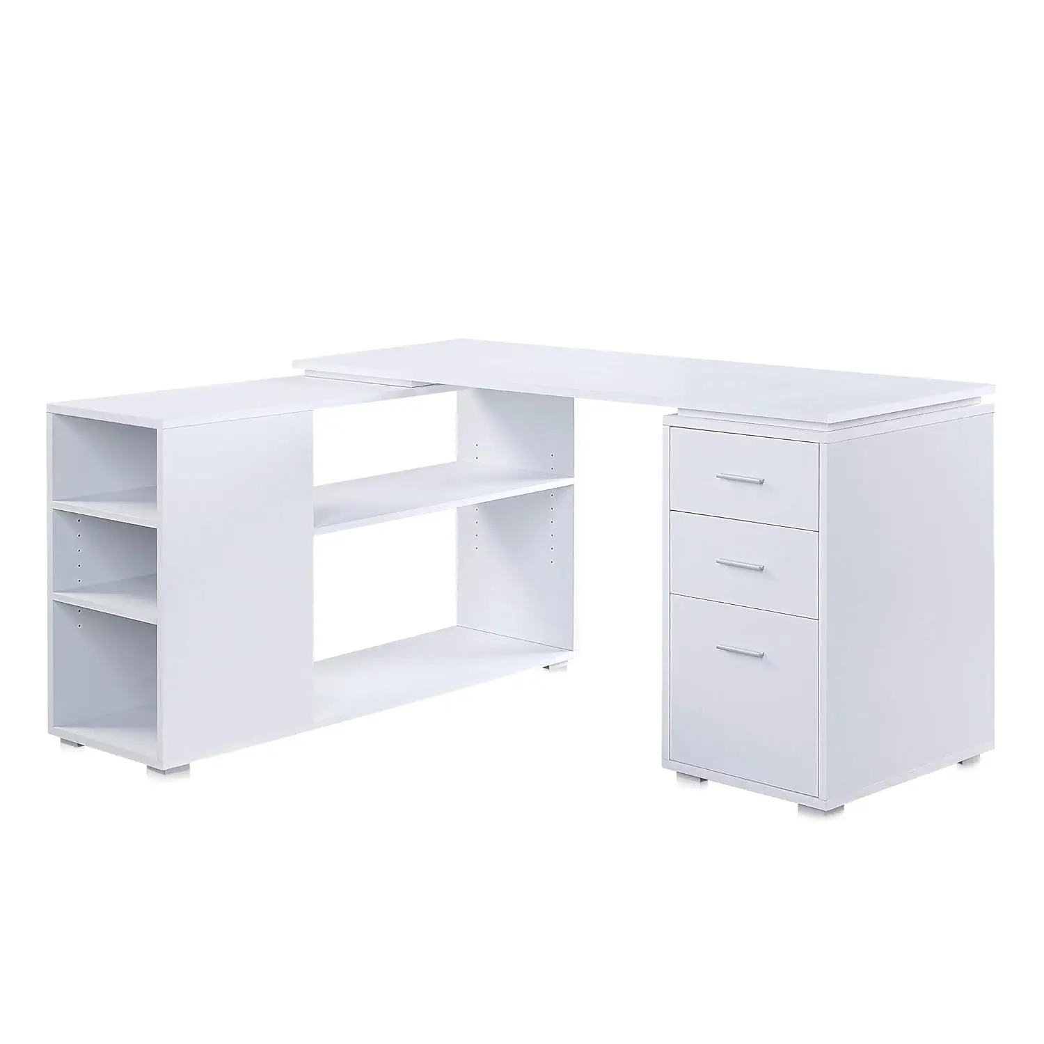 

L-Shaped Computer Desk 60" Writing Table Corner Workstation Adjustable Storage Shelves 3 Drawers White, Customized
