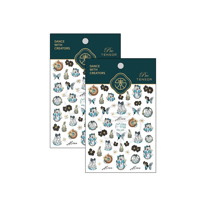 1 Vel 5d Realistische Reliëf Blauw Zwart Wonderdroom Vlinder Bloemen Prinses Zelfklevende Nail Art Stickers Stickers Manicure Bedels