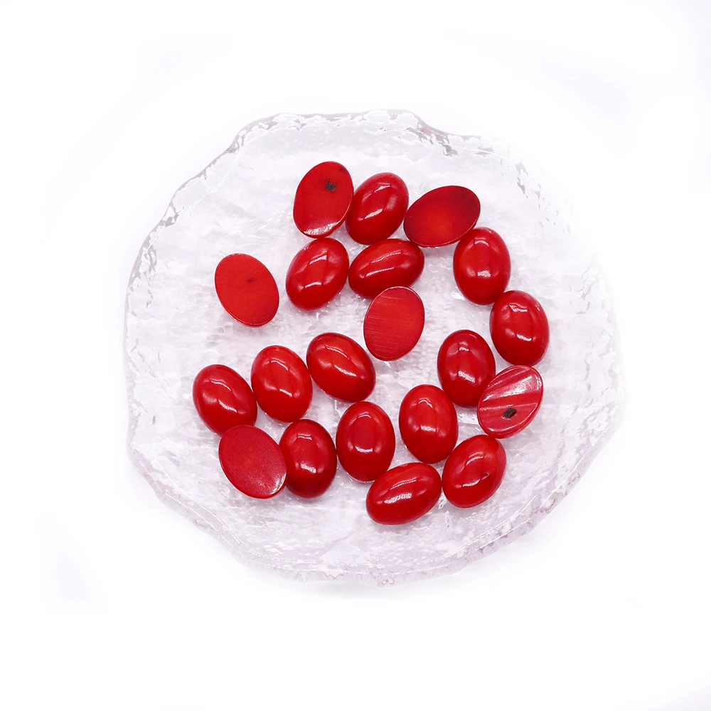 High-quality Egg Shape Red Coral Cameo Cabochon Beads Caps Flat Back Cabochon Non-porous Oval Bead DIY Rings Jewelry Accessories