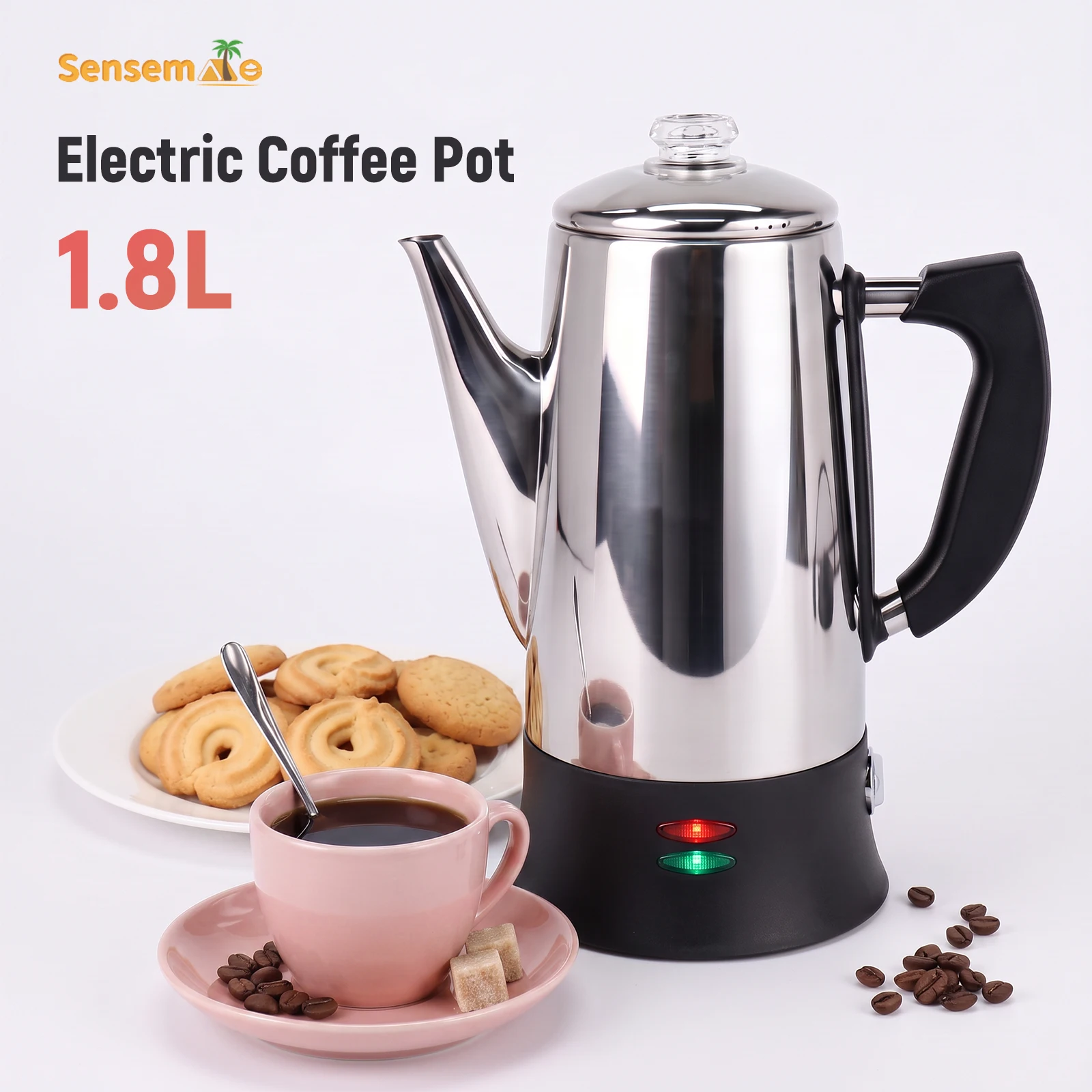 1.8L Coffee Percolator 304 Stainless Steel Coffee Maker Pot For Home Camping Keep Warm Fast Brew Filter Electric Percolator